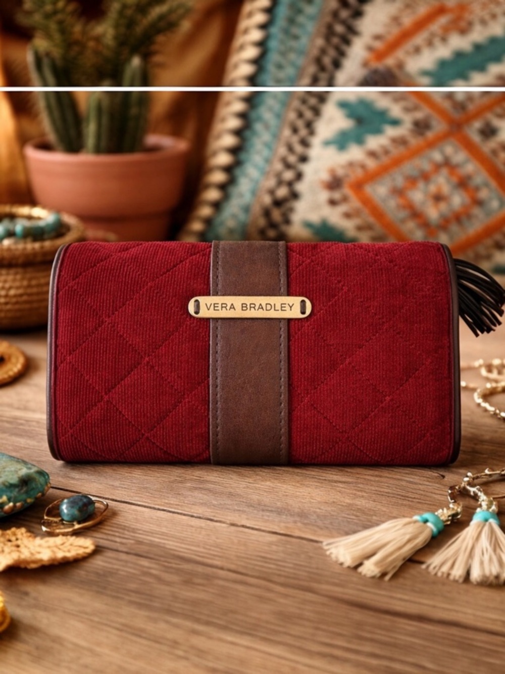 Vera Bradley Retro Vibes Corduroy Wallet With Bohemian Style